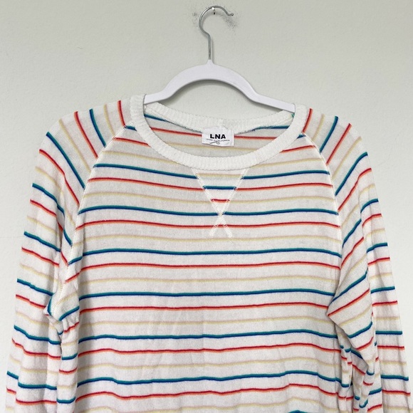 LNA Floyd Brushed Rainbow Stripe Raglan Sweater Knit Lounge Cozy Fall Sz Small - Picture 4 of 10